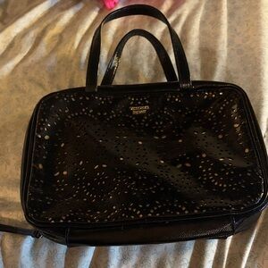 Victoria's Secret travel makeup bag with two compartments and hook